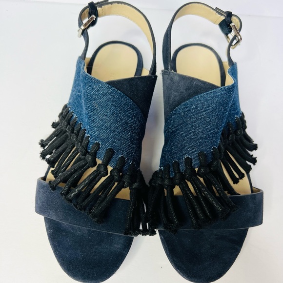 3.1 Phillip Lim Martini Fringe Denim Suede Blue Black Slingback Sandals - 36 / 6 - Picture 2 of 8